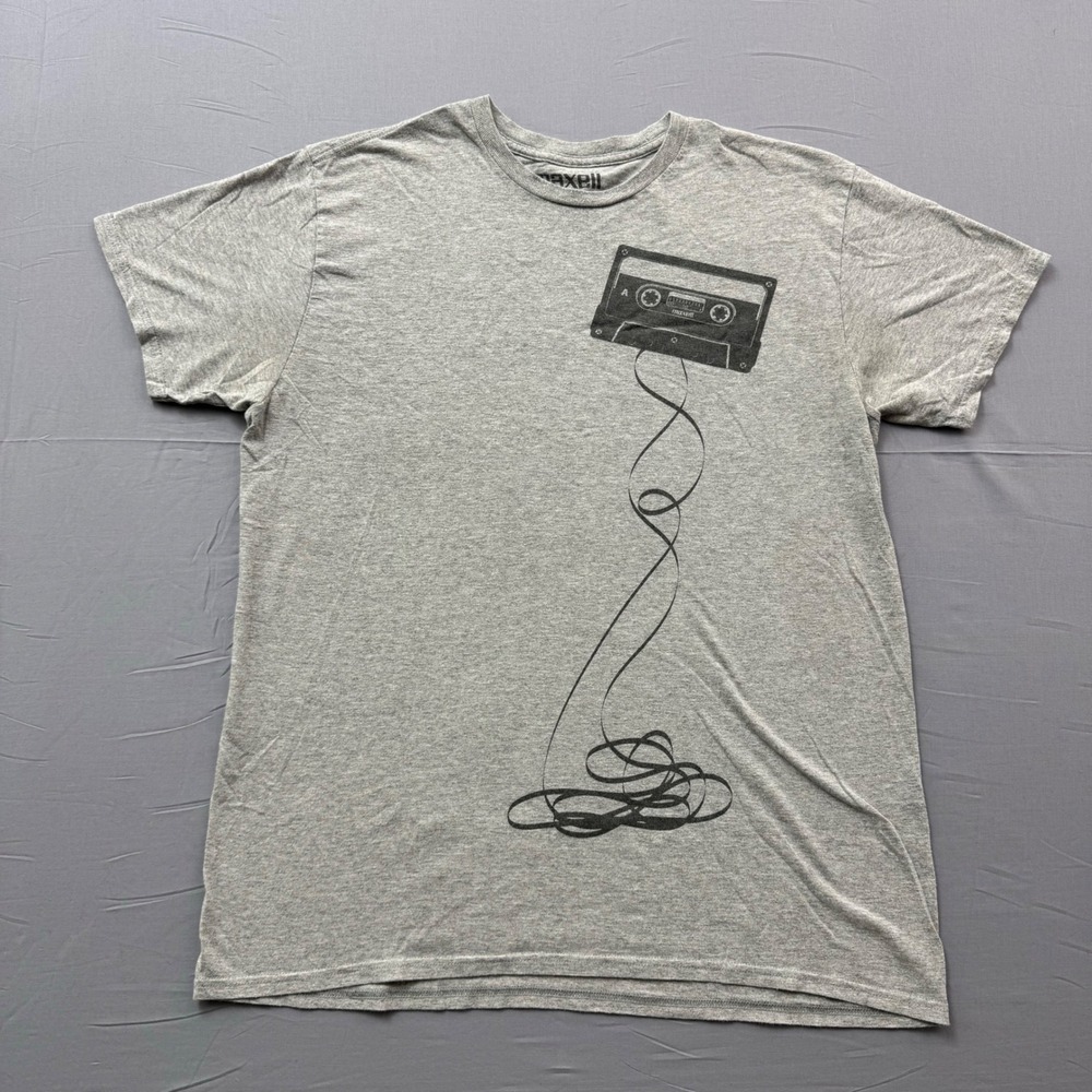 Maxell Cassette Tape Graphic T-Shirt Mens Large Gray Retro Music Tee